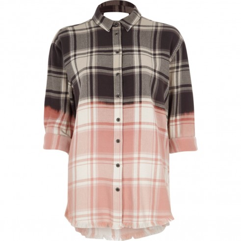 River Island Pink ombre check frayed hem shirt ~ cut out back checked shirts