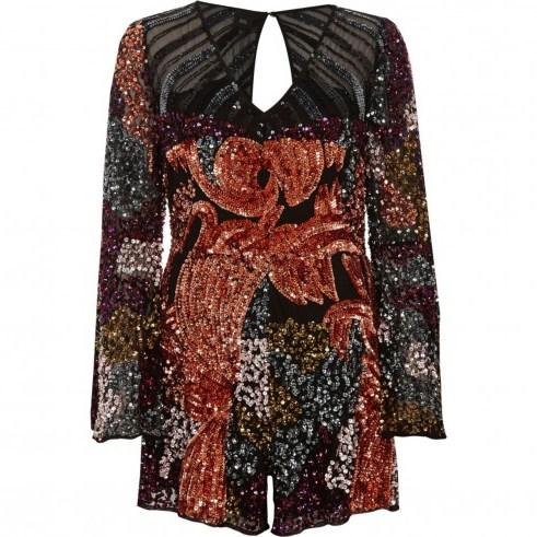 River Island Pink sequin embellished bell sleeve playsuit ~ glittering party playsuits - flipped