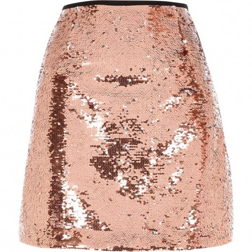 River Island Pink sequin embellished mini skirt ~ shimmering a-line party skirts - flipped