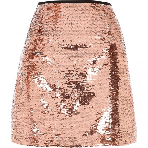 River Island Pink sequin embellished mini skirt ~ shimmering a-line party skirts