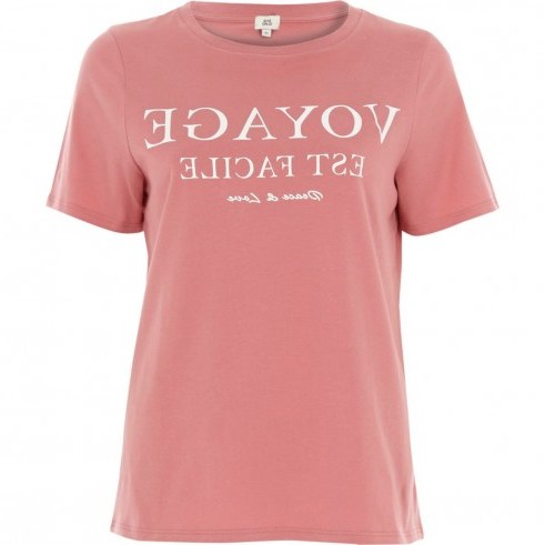 River Island Pink ‘voyage’ print fitted T-shirt – slogan t-shirts - flipped