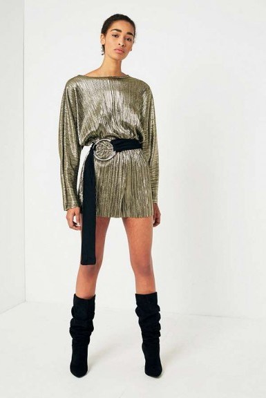 Pins & Needles Metallic Plisse Playsuit ~ shimmering gold playsuits ~ party fashion - flipped
