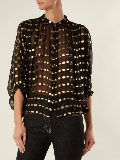 ETRO Polka-dot batwing-sleeved chiffon blouse ~ boho chic ~ sheer metallic spot blouses - flipped