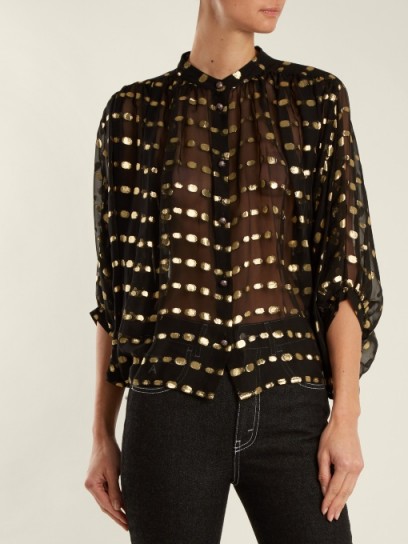 ETRO Polka-dot batwing-sleeved chiffon blouse ~ boho chic ~ sheer metallic spot blouses