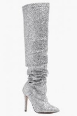 boohoo Premium Poppy Slouch Over the Knee Boot – silver glitter boots