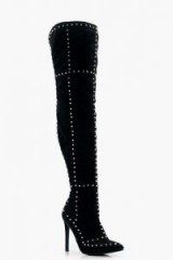 boohoo Premium Rachel Stud Detail Over the Knee Boot ~ long black studded boots
