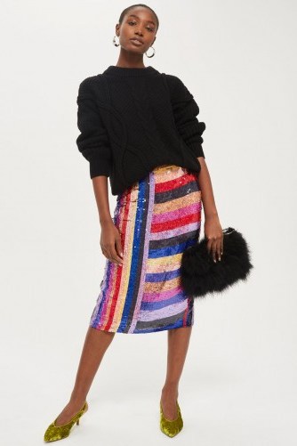Topshop Premium Rainbow Sequin Midi Skirt / colourful luxe style skirts - flipped