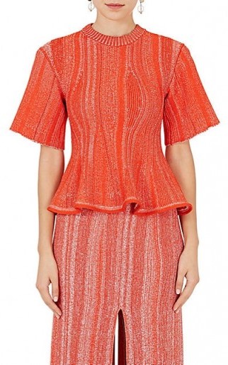 PROENZA SCHOULER Mixed Compact Knit Peplum Top | coral-orange knitted tops - flipped