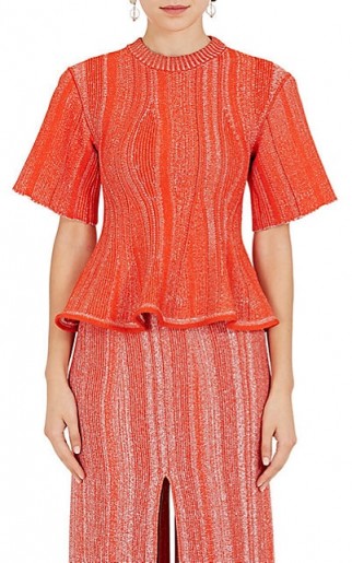 PROENZA SCHOULER Mixed Compact Knit Peplum Top | coral-orange knitted tops