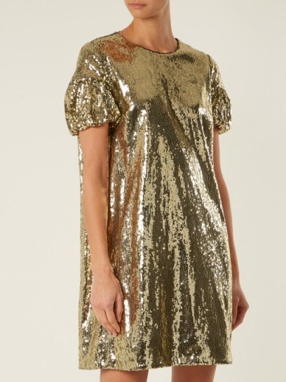NO. 21 Puff-sleeved sequin-embellished mini dress / shiny gold sequined shift dresses - flipped