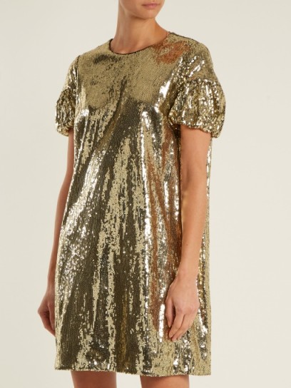 NO. 21 Puff-sleeved sequin-embellished mini dress / shiny gold sequined shift dresses