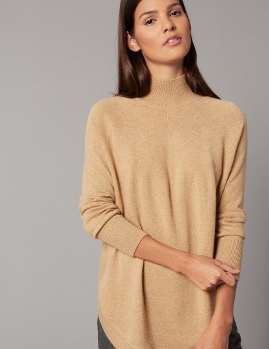 M&S COLLECTION Pure Cashmere Curved Hem Funnel Neck Jumper / camel jumpers / luxury style knitwear / Marks and Spencer sweaters - flipped