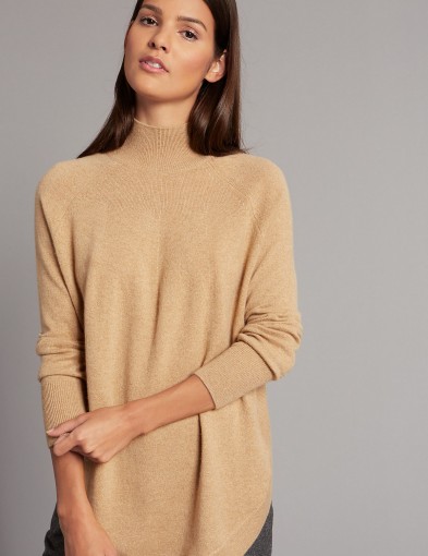 M&S COLLECTION Pure Cashmere Curved Hem Funnel Neck Jumper / camel jumpers / luxury style knitwear / Marks and Spencer sweaters