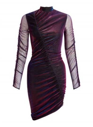 Miss Selfridge Purple Mesh Ruched Dress – asymmetric party dresses - flipped