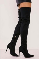 IN THE STYLE RABIA BLACK LYCRA SOCK OVER THE KNEE HEELED BOOT – long winter boots