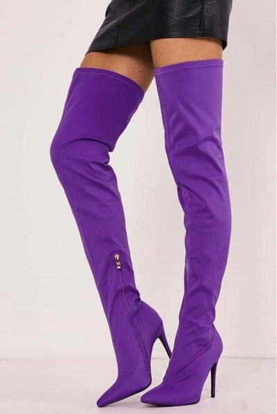 IN THE STYLE RABIA PURPLE LYCRA SOCK OVER THE KNEE HEELED BOOT ~ sexy long boots - flipped
