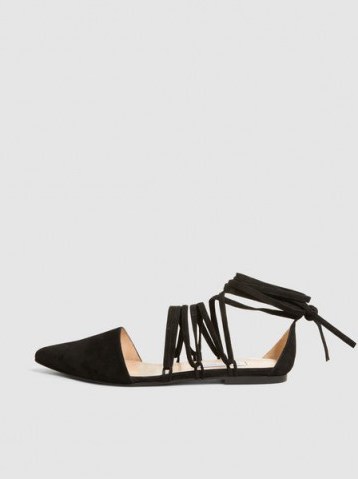 ‎RAZAN ALAZZOUNI‎ Lace-Up Suede Flats ~ black strappy flat shoes - flipped