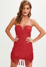 missguided red bandeau v bar plunge lace tassel dress ~ tasseled party dresses ~ going out