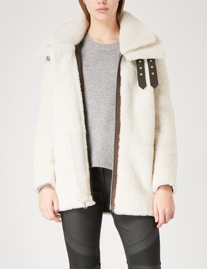 REISS Isabelle shearling jacket ~ neutral fur jackets ~ luxe style winter coats - flipped