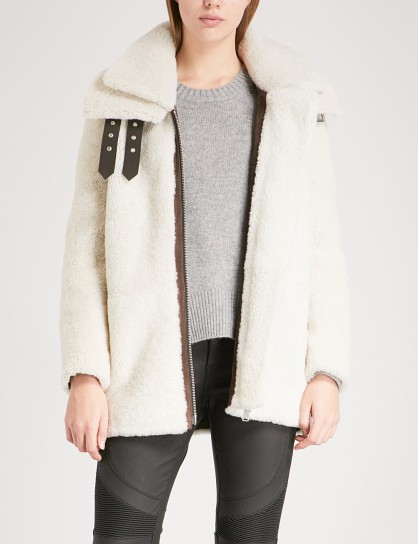 REISS Isabelle shearling jacket ~ neutral fur jackets ~ luxe style winter coats