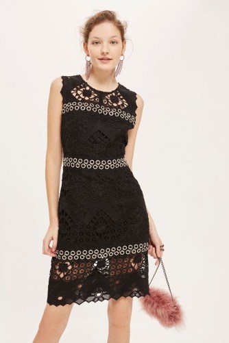 TOPSHOP Rings Geometric Lace Mini Dress – black sleeveless party dresses – lbd - flipped