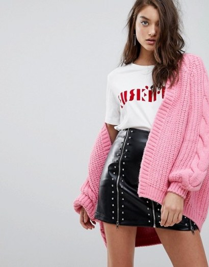 River Island Cable Knit Cardigan | chunky pink cardigans - flipped