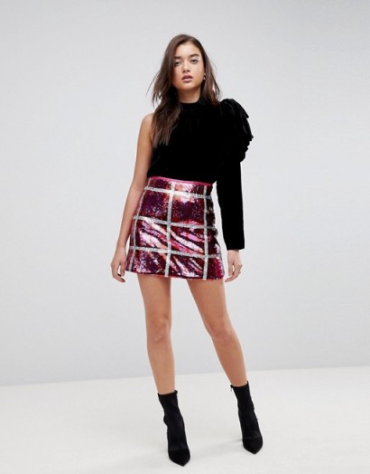 River Island Sequin Check Mini Skirt | pink checked party skirts
