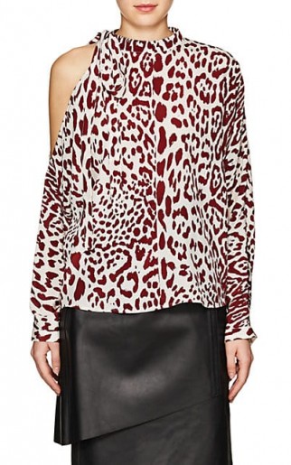 ROBERT RODRIGUEZ Leopard-Print Silk Cold-Shoulder Blouse | animal prints | slouchy blouses