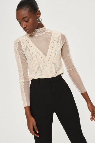 Topshop Romantic Lace High Neck Top | cream Victorian style tops | Victoriana style blouses - flipped