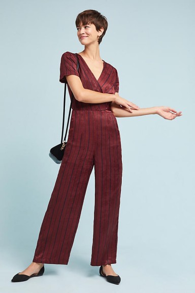 J.O.A Romia Burgundy Striped Jumpsuit | wine-red jumpsuits