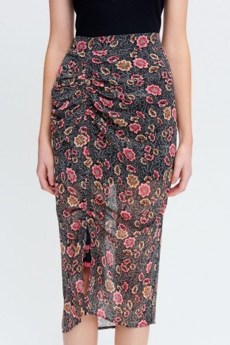REBECCA MINKOFF ROMY FLORAL PRINT SKIRT | sheer ruched skirts - flipped