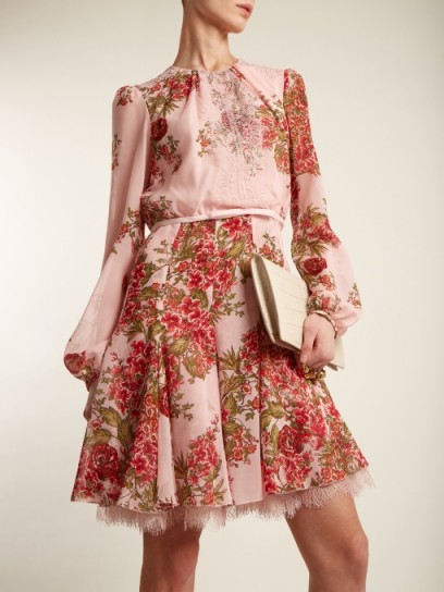 GIAMBATTISTA VALLI Rose-print lace-trimmed silk-georgette dress ~ pink floral dresses