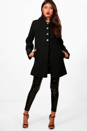 boohoo Rosie Military Wool Look Coat – stylish black coats