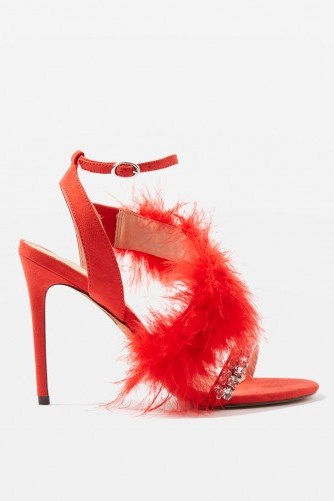 Topshop ROUGE Feather Heeled Sandals | red party heels - flipped