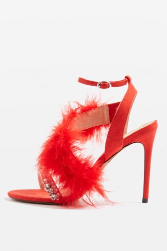 Topshop ROUGE Feather Heeled Sandals | red party heels