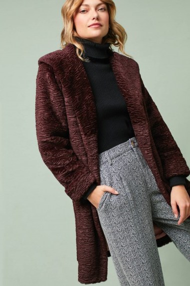 Seen Worn Kept Rubie Faux Fur Coat | plum winter coats | luxe style outerwear - flipped