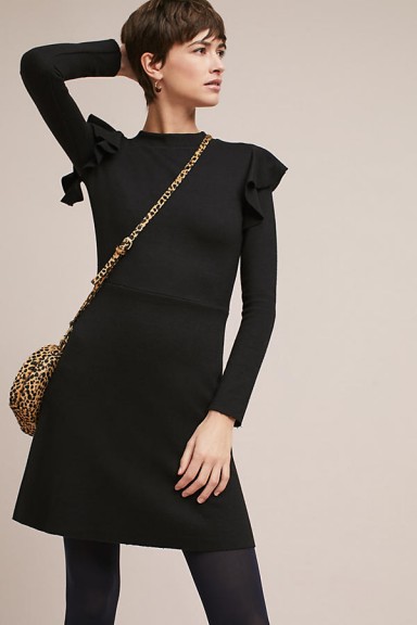 J.O.A. Ruffled Knit Dress / black knitted ruffle trim dresses / chic knitwear