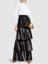 SAFIYAA‎ Payette Tiered Sequinned Maxi Skirt ~ long black sequin skirts