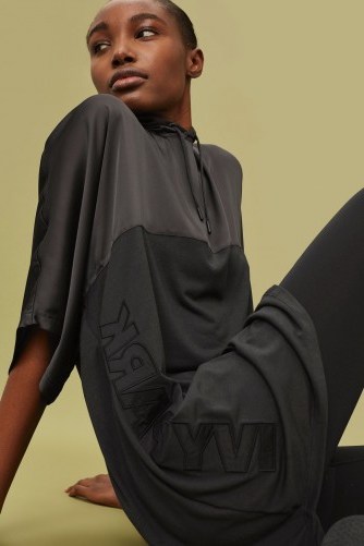 Ivy Park Satin Hooded Tunic – silky black tunics - flipped