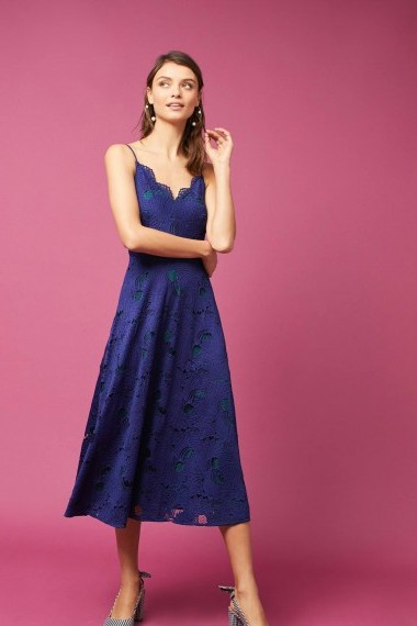 Moulinette Soeurs Scalloped Lace Dress | blue strappy fit and flare | party fashion - flipped