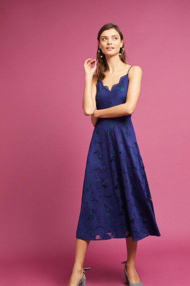 Moulinette Soeurs Scalloped Lace Dress | blue strappy fit and flare | party fashion