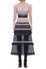 $379.00 Self Portrait Bellis Lace Trim Midi Dress With Frilled Sleeves
