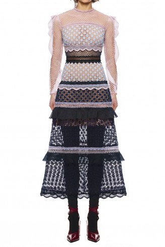 $379.00 Self Portrait Bellis Lace Trim Midi Dress With Frilled Sleeves - flipped
