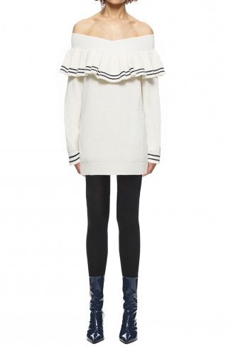 $279.00 Self Portrait Striped Off-the-Shoulder Rib-Knit Sweater - flipped