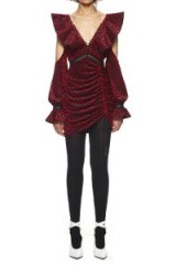 $289.00 Self Portrait V-Neck Frill Velvet Mini Dress Red