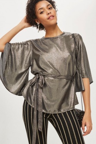 Topshop Sequin Angel Sleeve Blouse | silver wide sleeved party tops - flipped