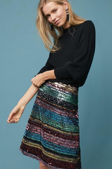 Anthropologie Sequined Soiree Skirt | shiny multicolour A-line skirts - flipped