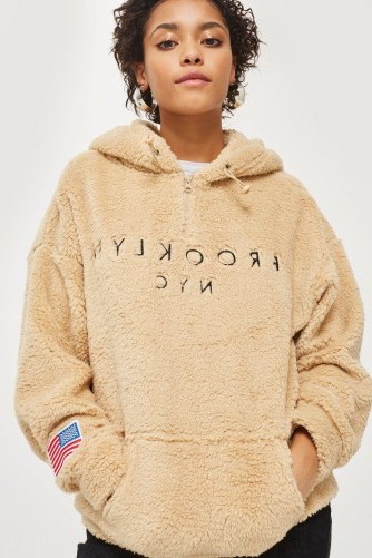 Topshop Sherpa Brooklyn Hoodie | snugly slogan hoodies - flipped