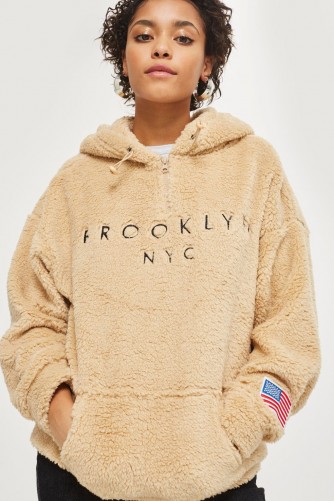 Topshop Sherpa Brooklyn Hoodie | snugly slogan hoodies