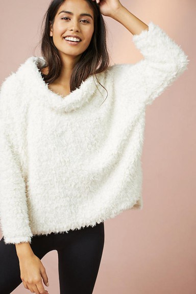 Anthropologie Sherpa Patch Funnel Neck Jumper, Ivory | fluffy jumpers - flipped